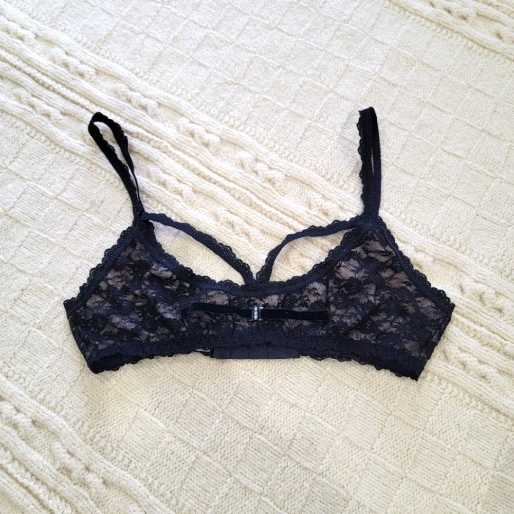 Hanky Panky After Midnight Strappy Rhinestone Bralette size XS Black Lace